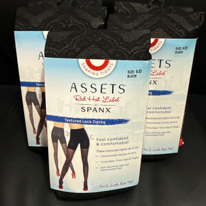 ASSETS by SPANX Black Textured Lace Zigzag Tights Size4/D/180-220lb 5’4”-6’